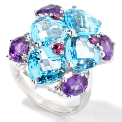 14K White Gold Multi-Gemstone & White Topaz Heart Cluster Ring