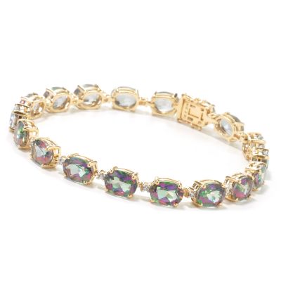 14K Gold 7.5" Mystic Topaz & Diamond Bracelet