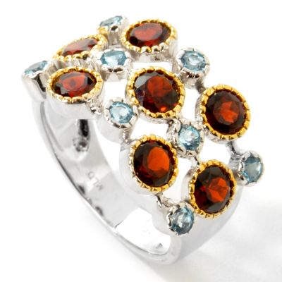 14K White Gold Blue Topaz & Garnet Ring