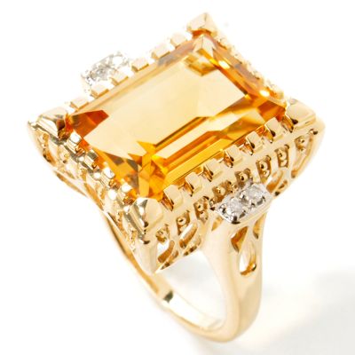 14K Gold 7.00ct Citrine & Diamond Statement Ring