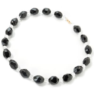 I8811 - 14K Gold 19" Black Onyx & Clear Crystal Necklace