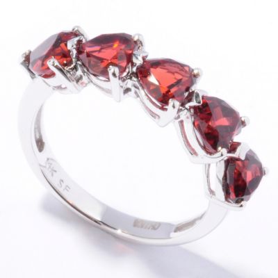 14K White Gold Heart Shaped Five Stone Garnet Ring