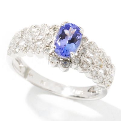 I8835 -  14K White Gold Tanzanite & Diamond Milgrain Detail Ring