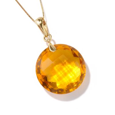 I8875 - 14K Gold Cognac Quartz Pendant w/ Chain