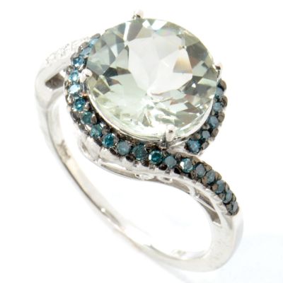 14K Gold Green Amethyst & Diamond Ring