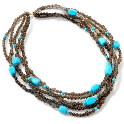 14K Gold 18" Smoky Quartz or Amethyst Multi-Strand Turquoise Necklace