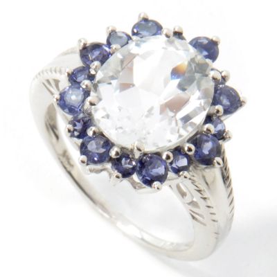 14K White Gold White Topaz & Blue Iolite Ring