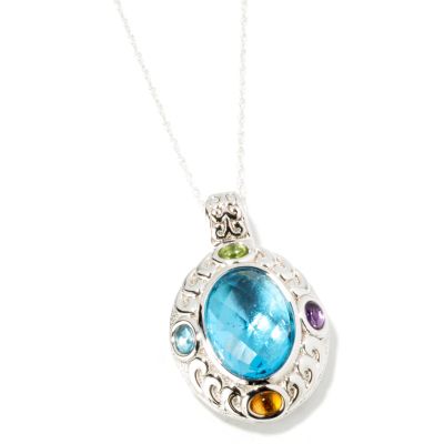I8937 - 14K White Gold Electroform Blue Topaz & Multi-Gemstone Pendant