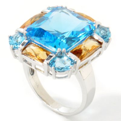 14K White Gold Blue Topaz & Citrine Ring