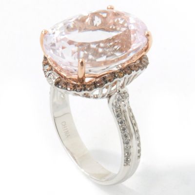 I8950 - 14K White Gold / Rose Gold Kunzite & Champagne Diamond Ring