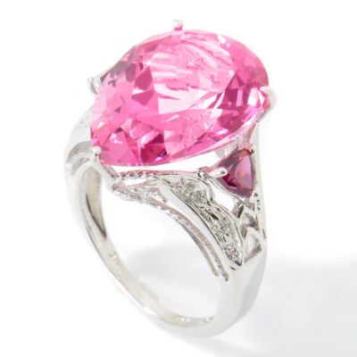 I8957 - 14K White Gold Pink Topaz, Rhodolite & Diamond Ring