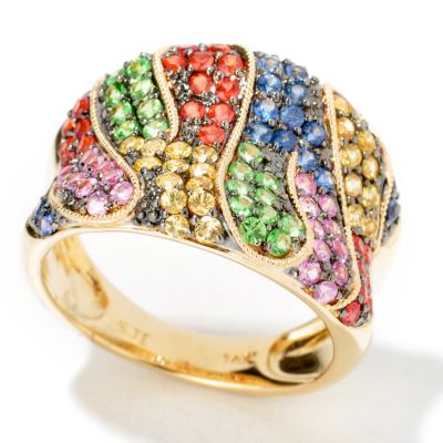 I9019 - 14K Multi-Sapphire & Tsavorite Rope Design Ring