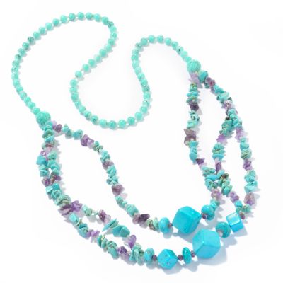 I9023 - Sterling Silver 33" Turquoise & Amethyst Necklace