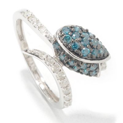 I9054 - 14K White Gold Enhanced Blue & White Diamond Tulip Ring