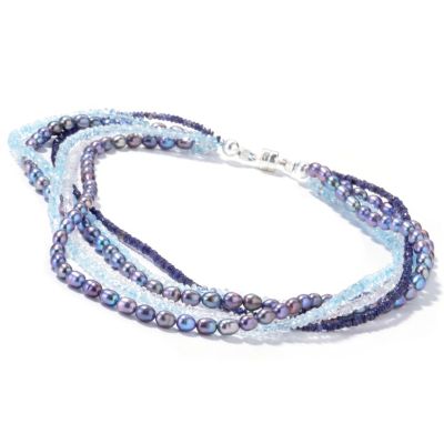 I9062 - Sterling Silver Multi-Gemstone & Pearl Multi-Strand Torsade Necklace  