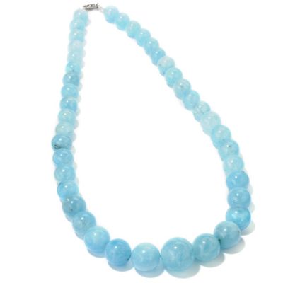 I9100 - 14K White Gold 18" Graduated Aquamarine Beaded Necklace