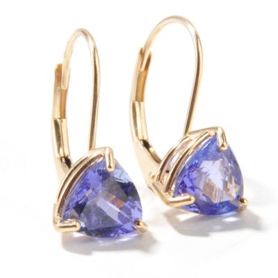 I9176 - 14K Gold Trillion Chrome Diopside or Tanzanite Drop Earrings