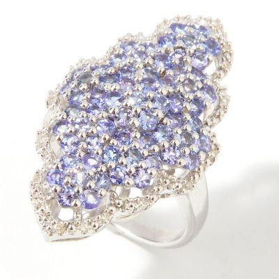 I9177 - Sterling Silver Tanzanite & Diamond Flower Cluster Ring