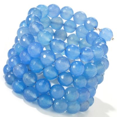 I9187 - Stainless Steel 6" Dyed Purple, Green or Light Blue Agate Coil Bracelet