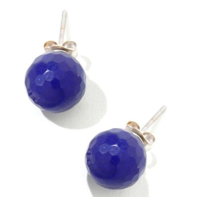 I9199 - 14K White Gold Faceted Precious Gemstone Stud Earrings