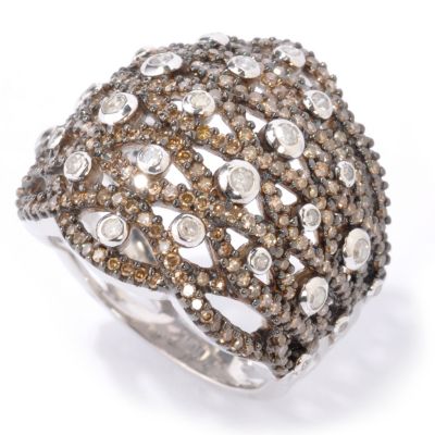 I9212 - Sterling Silver 1.25ct White & Mocha Diamond Dome Band Ring