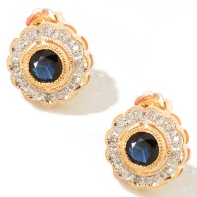 I9216 - 14K Gold Ruby or Sapphire & Diamond Circle Stud Earrings