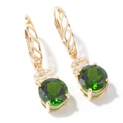 I9218 - 14K Gold Chrome Diopside & Diamond Drop Earrings 