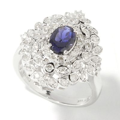 I9219 - 14K White Gold Iolite & Diamond Ring