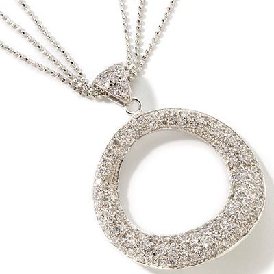 Sterling Silver Pave Circle Cubic Zirconia Pendant w/ Chain
