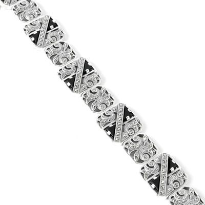 Sterling Silver 7.5" Marcasite & Onyx Bracelet