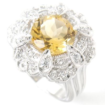 Sterling SilverPlatinum Citrine & Zircon Ring