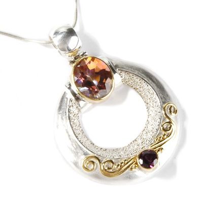 Sterling Silver22K Vermeil Ecstasy Topaz & Rhodolite Pendant w Chain