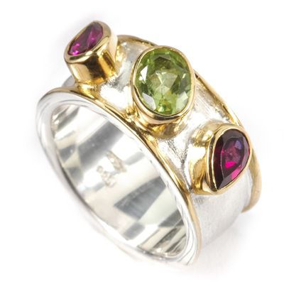 Sterling SilverVermeil Peridot & Rhodolite Garnet Ring