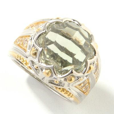 Sterling Silver/Vermeil Green Amethyst & White Sapphire Ring