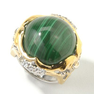 Sterling SilverVermeil Malachite & White Sapphire Ring