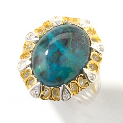 Sterling SilverVermeil Chrysocolla & White Sapphire Ring