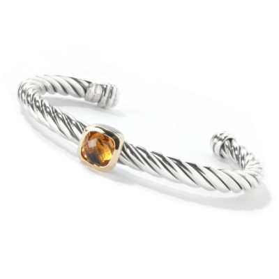 Sterling Silver / 18K Gold 7" Citrine or Smokey Topaz Twisted Bracelet