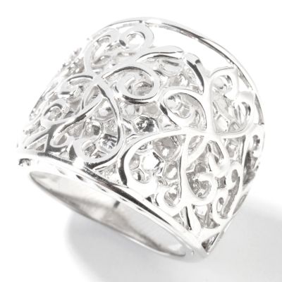 J143649 - Sterling Silver Swirl Heart Detail Textured Back Plate Ring