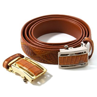 Croton Men's Genuine Crocodile 55" Belt wExtra Brass Belt Buckle