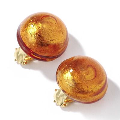 Slate or Topaz Murano Glass Clip On Button Earrings