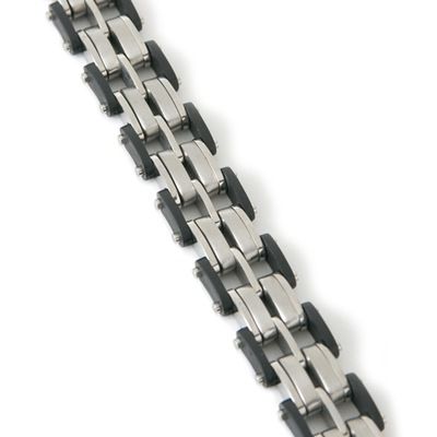 Stainless Steel & Rubber 8" Bicycle Linked Men's Bracelet