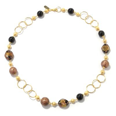 26" Silver or Yellow Murano Glass Glitter Beaded Chain Necklace
