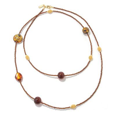 J160447 - 46.75" Blue or Topaz Murano Glass Kaleidoscope Long Necklace