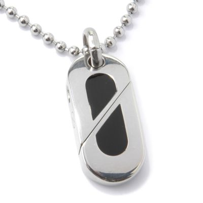 Stainless Steel 18" Onyx or Steel Dog TagHeart Dangle Men's Necklace