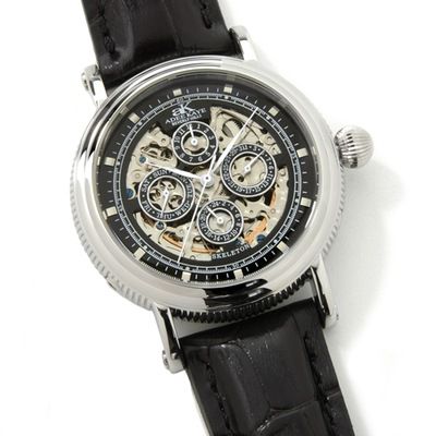 Adee Kaye Men's Fico Collection Stainless Steel Leather Strap Watch