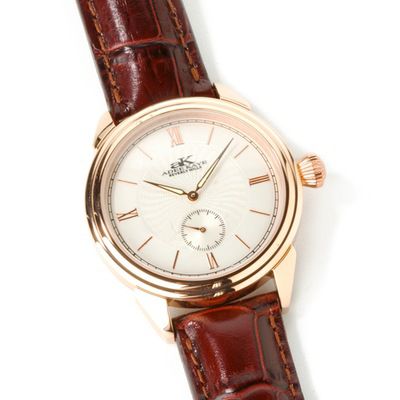Adee Kaye Men's Lance Collection Stainless Steel Leather Strap Watch