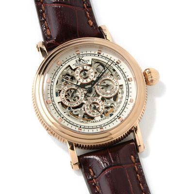 Adee Kaye Men's Fico Collection Rose-Tone Leather Strap Watch