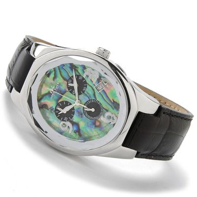 Adee Kaye Men's Faceted Mineral Leather Strap Watch