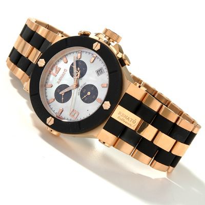 Renato Mens Collezioni Mother of Pearl Chronograph Stainless Steel Rubber Bracelet Watch