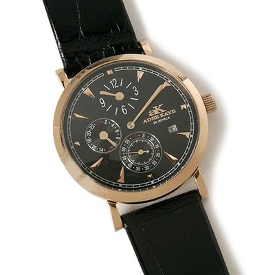 Adee Kaye Men's Luxor Collection Stainless Steel Leather Strap Watch